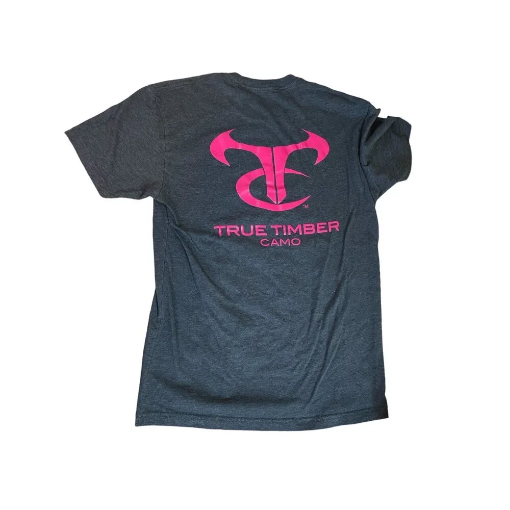 True Timber Mens T-Shirt Large Camo Gray Pink Logo Gorpcore Streetwear_4